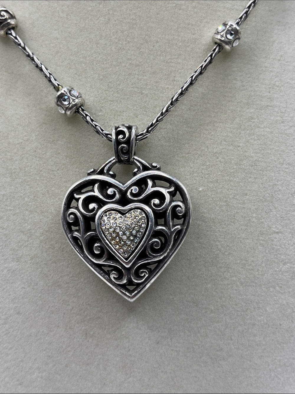 Brighton Reno Heart Necklace with Swarovski Crystals Puffy Heart ❤️